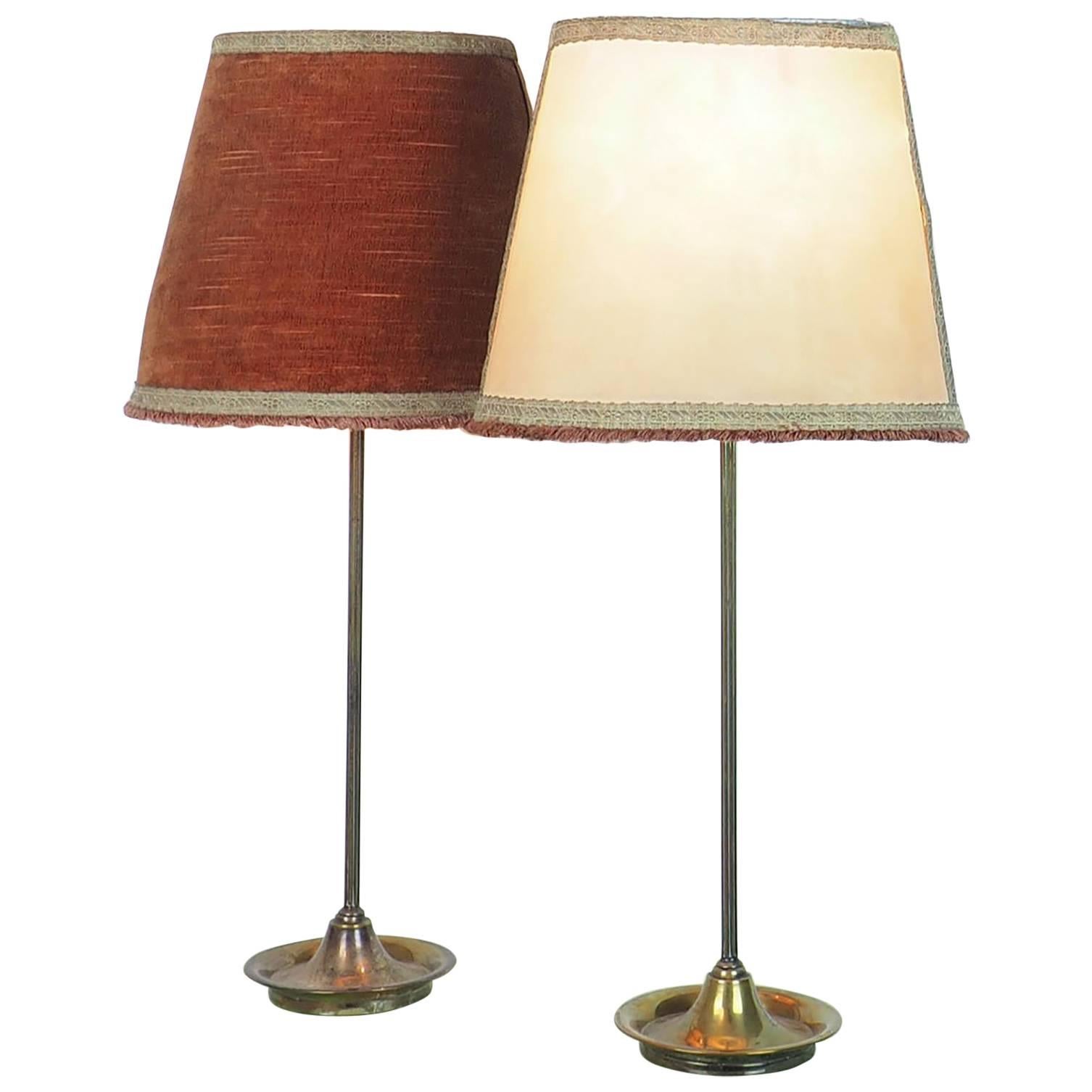 Pair of Large Table Lamps Brass with Bifronte lampshades by Chiarini Milano 1950