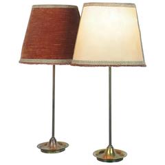 Pair of Large Table Lamps Brass with Bifronte lampshades by Chiarini Milano 1950 6