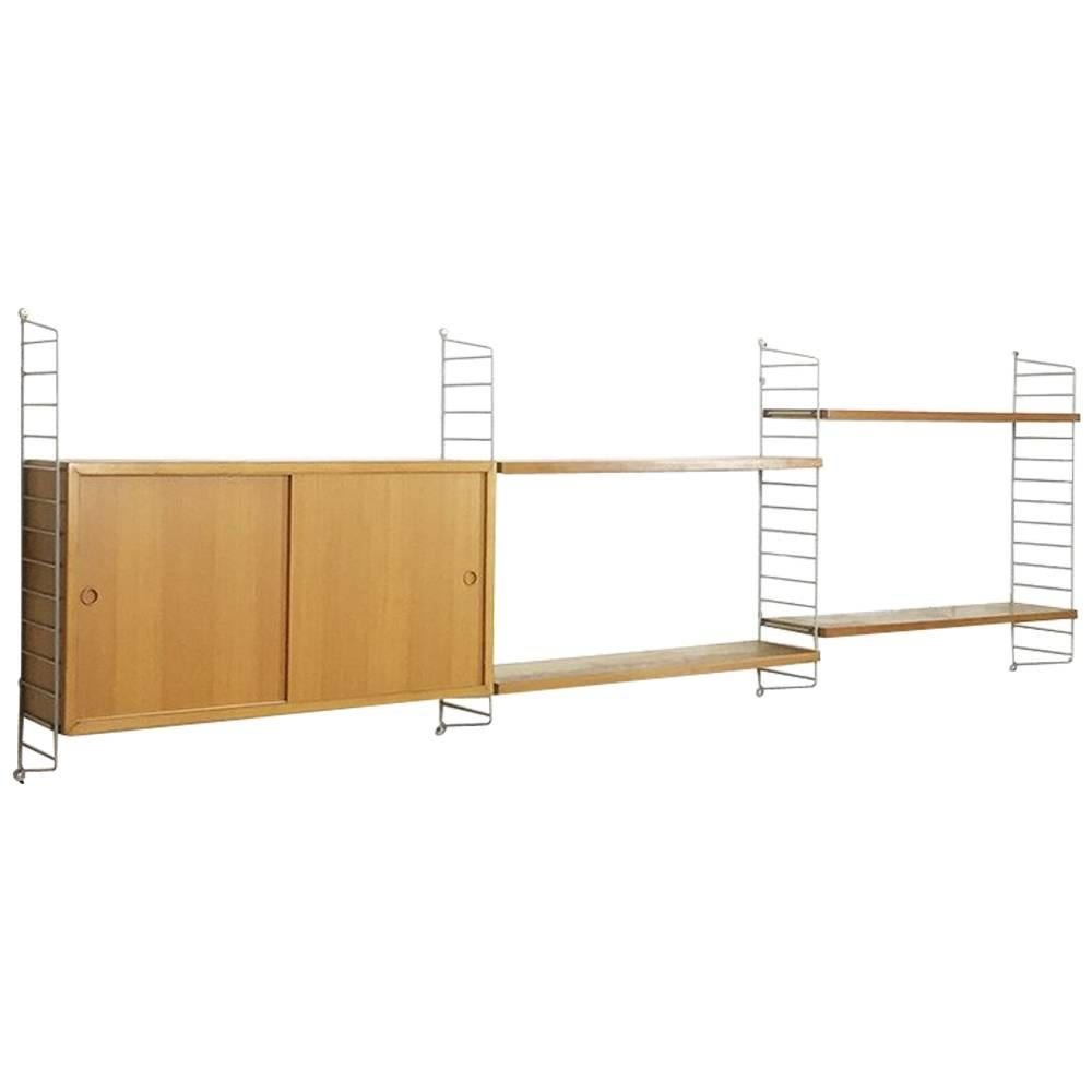 Original Ash Wood 1960s Modular String Wall Unit by Nisse Strinning, Sweden