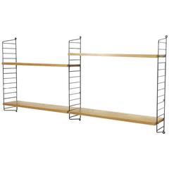 Retro Original Ash Wood 1960s Modular String Wall Unit by Nisse Strinning, Sweden