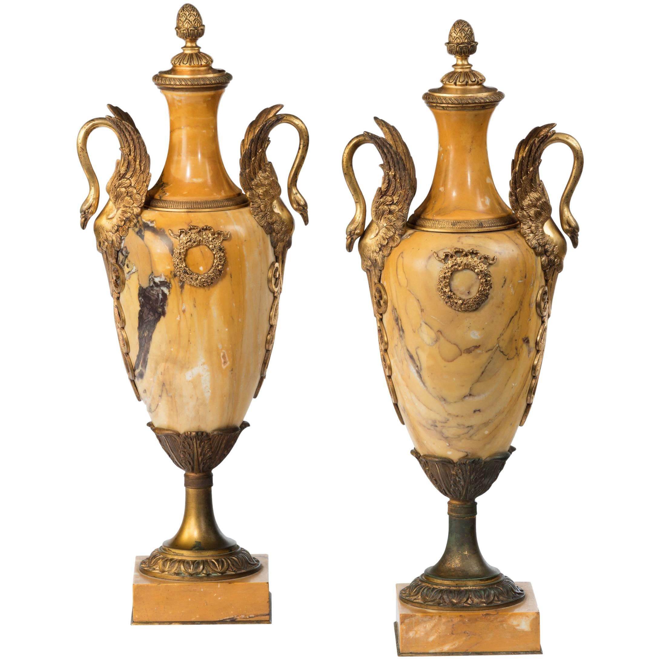 Pair of Marble and Ormolu Vases from the 19th Century For Sale