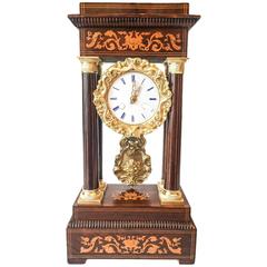 Antique 19th Century Napoleon III Inlaid  Walnut and Ormolu Mounted Portico Table Clock