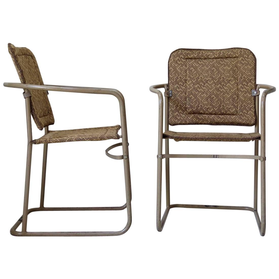 Pair of Tubular Metal Chairs, France, circa 1950s For Sale