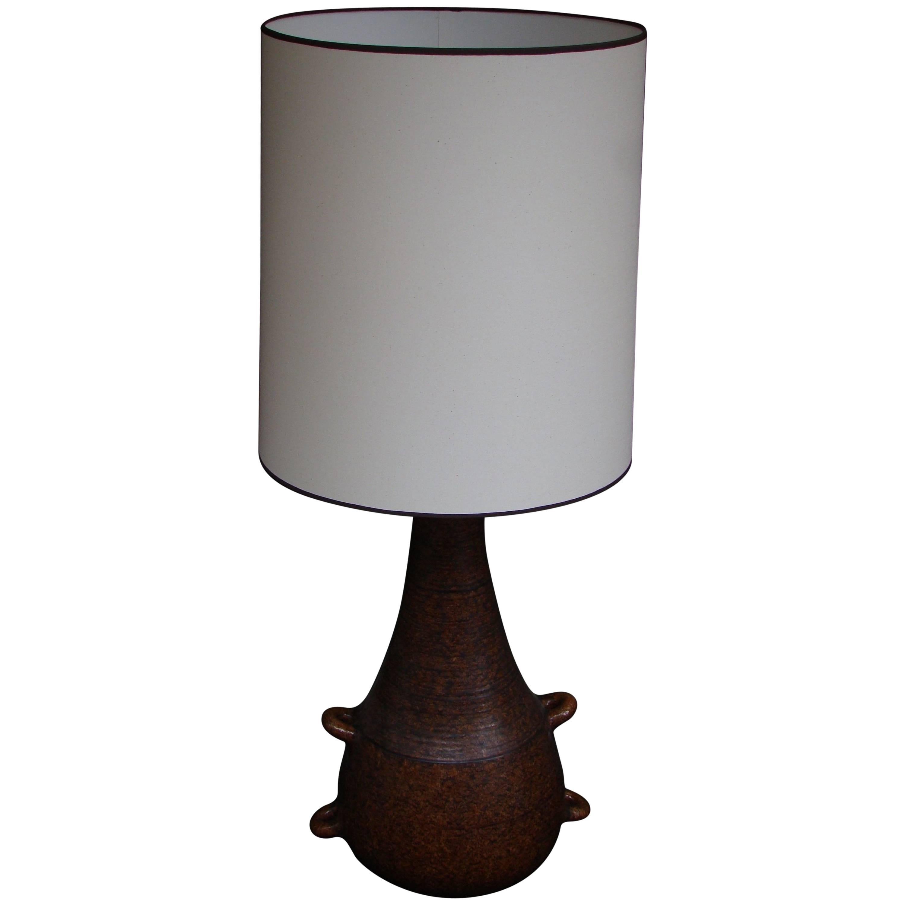 1960s Brown Ceramic Table Lamp by Accolay For Sale