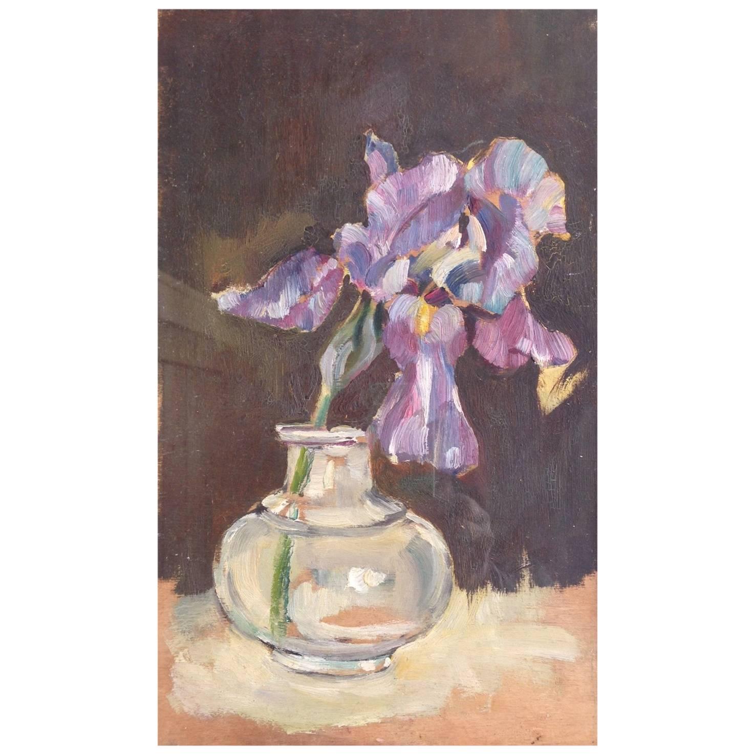 Gérard Albouy "Ouy" Small Painting of Irises For Sale