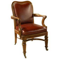 Antique Victorian Mahogany and Leather Desk Chair