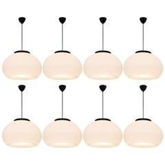 Set of Eight Opaline Glass Pendants with Chrome 9