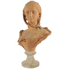 Très beau buste en terre cuite représentant un élégant, 19ème siècle