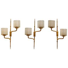 Set of Three Gilt Bronze Sconces in the Style of Felix Agostini