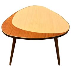 1950s Italian Side Table w/ Off-white 
Brown Top, Three Legs 
Brass Detailing