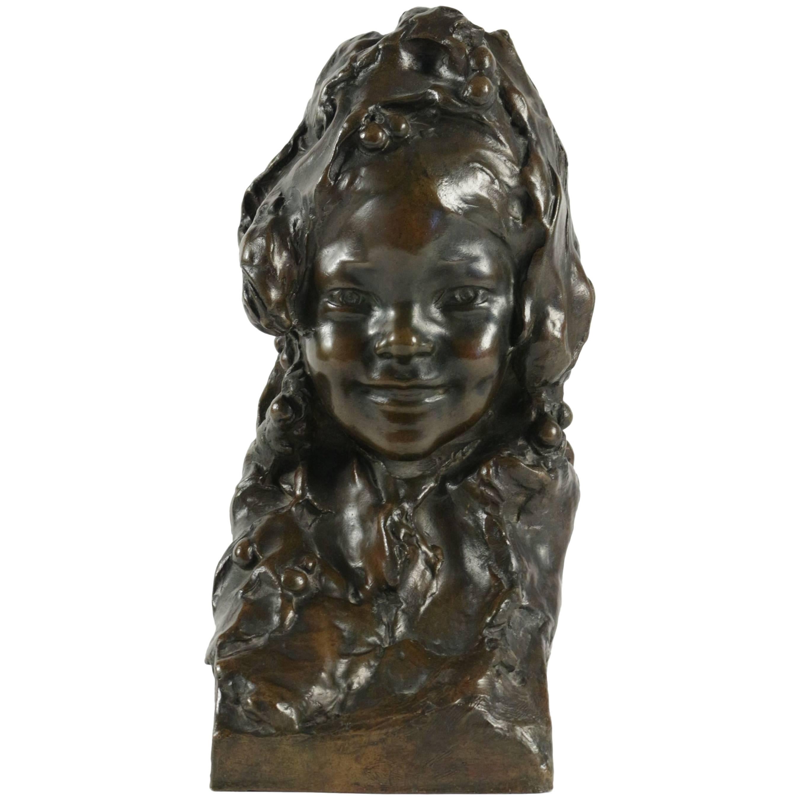 Magnificent Bronze by J. Ortis Representing the Buste of a Little Girl