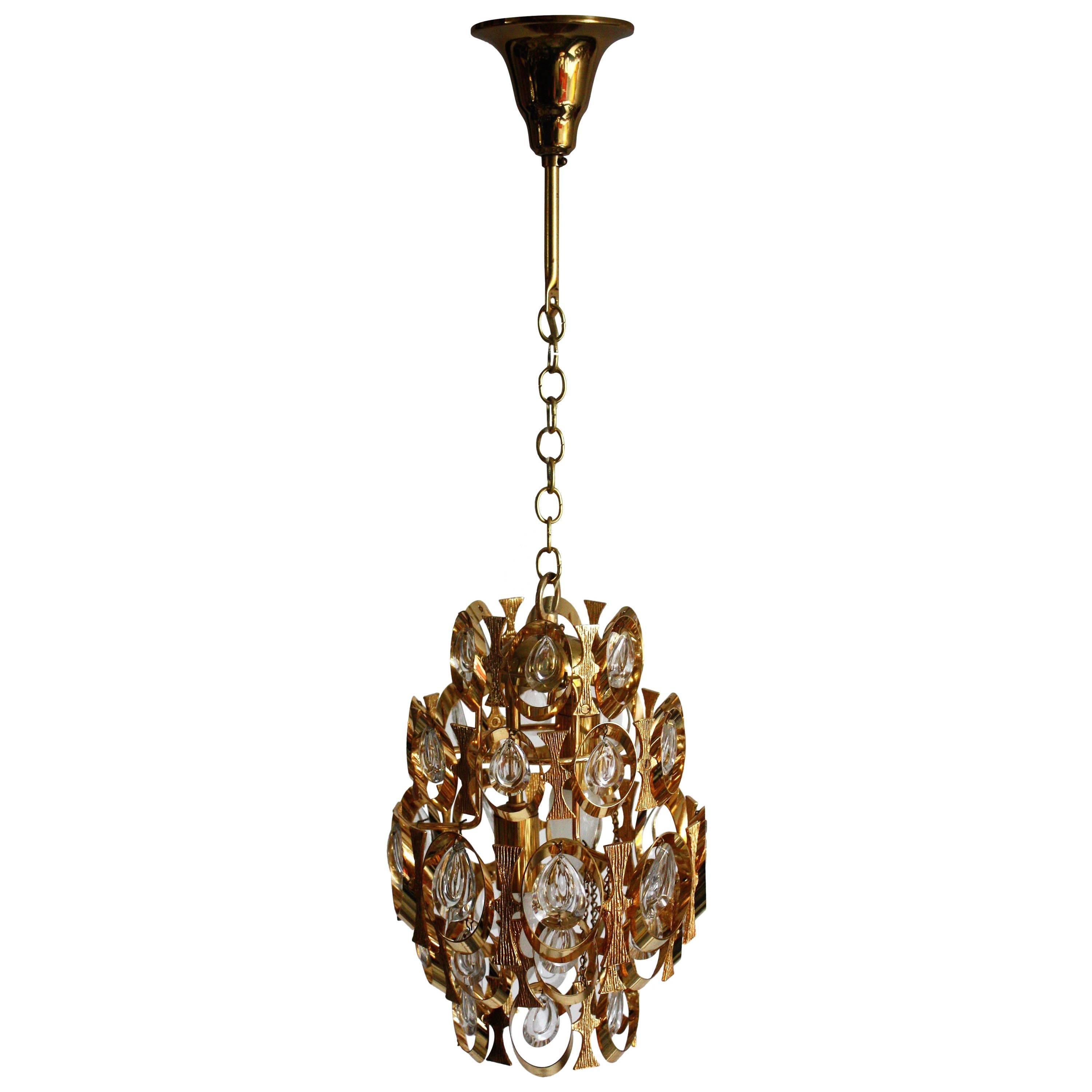 Gold Plated Mid-Century Cage Chandelier by Palwa, circa 1960s