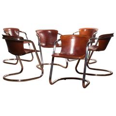 1970s, Beautiful Set of Six Italian Dining Chairs by Willy Rizzo for Cidue