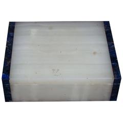 1940s Late Art Deco White Onyx and Lapis Lazuli Box by Henry Griffith & Sons