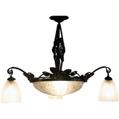 French Art Deco Chandelier by Sonover, circa 1925 Iron and Glass