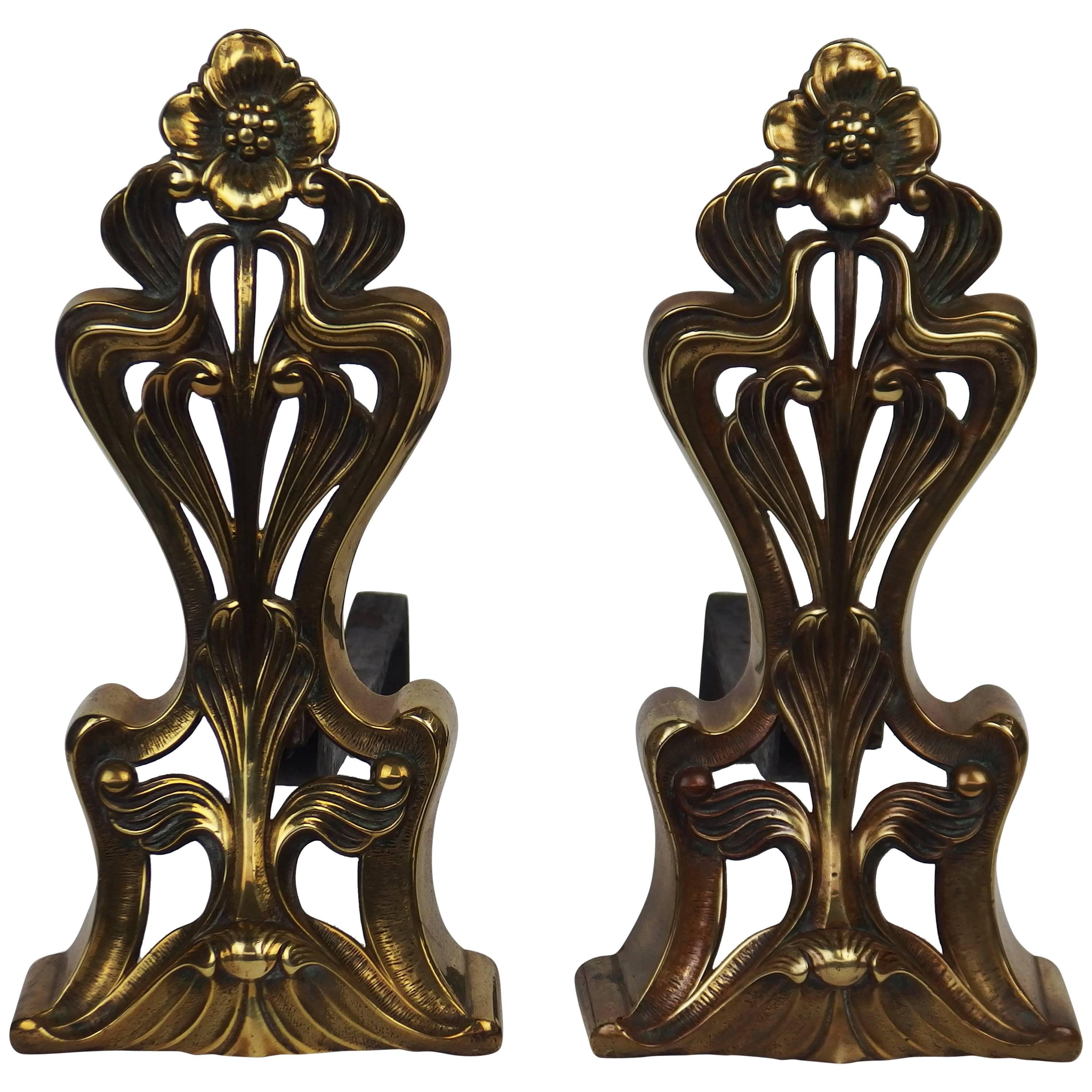 Pair of "Art Nouveau" Andirons For Sale