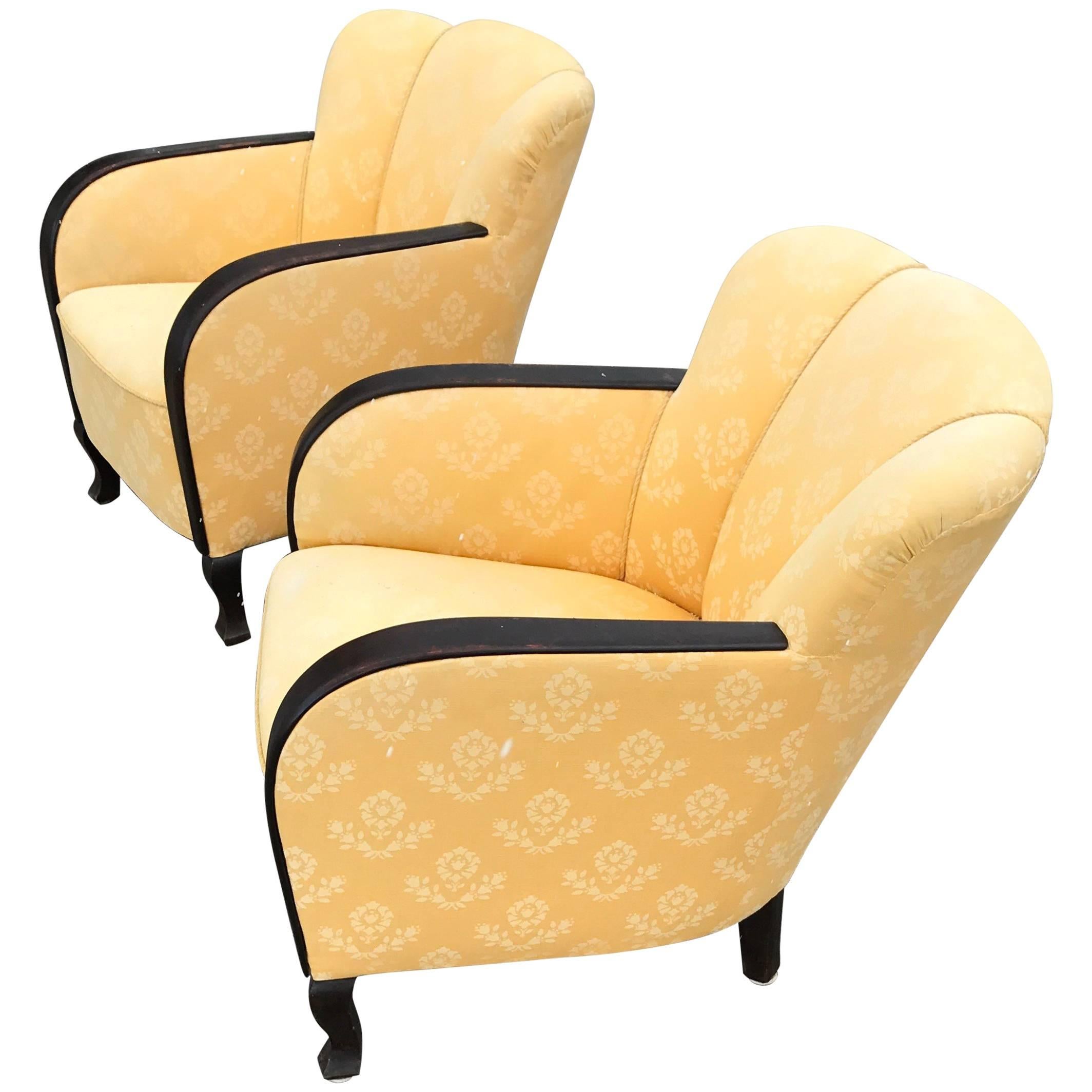 Swedish Art Deco Club Chairs Shell Shaped Back