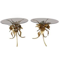 Pair of Italian Gilt Metal Floral Side Tables