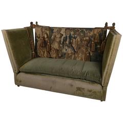 Edwardian Green Velvet Knole Settee with 17th Century Tapestry Fragments 8