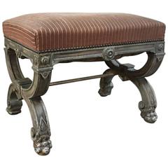 19th Century French, Louis XIV Painted Stool/Bench with Lion's Paw Feet 4