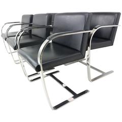 Set of Six Brno RVS Flat Bar Armchairs by Ludwig Mies van der Rohe for Fasem