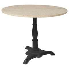 French Round Travertine and Iron Bistro Table