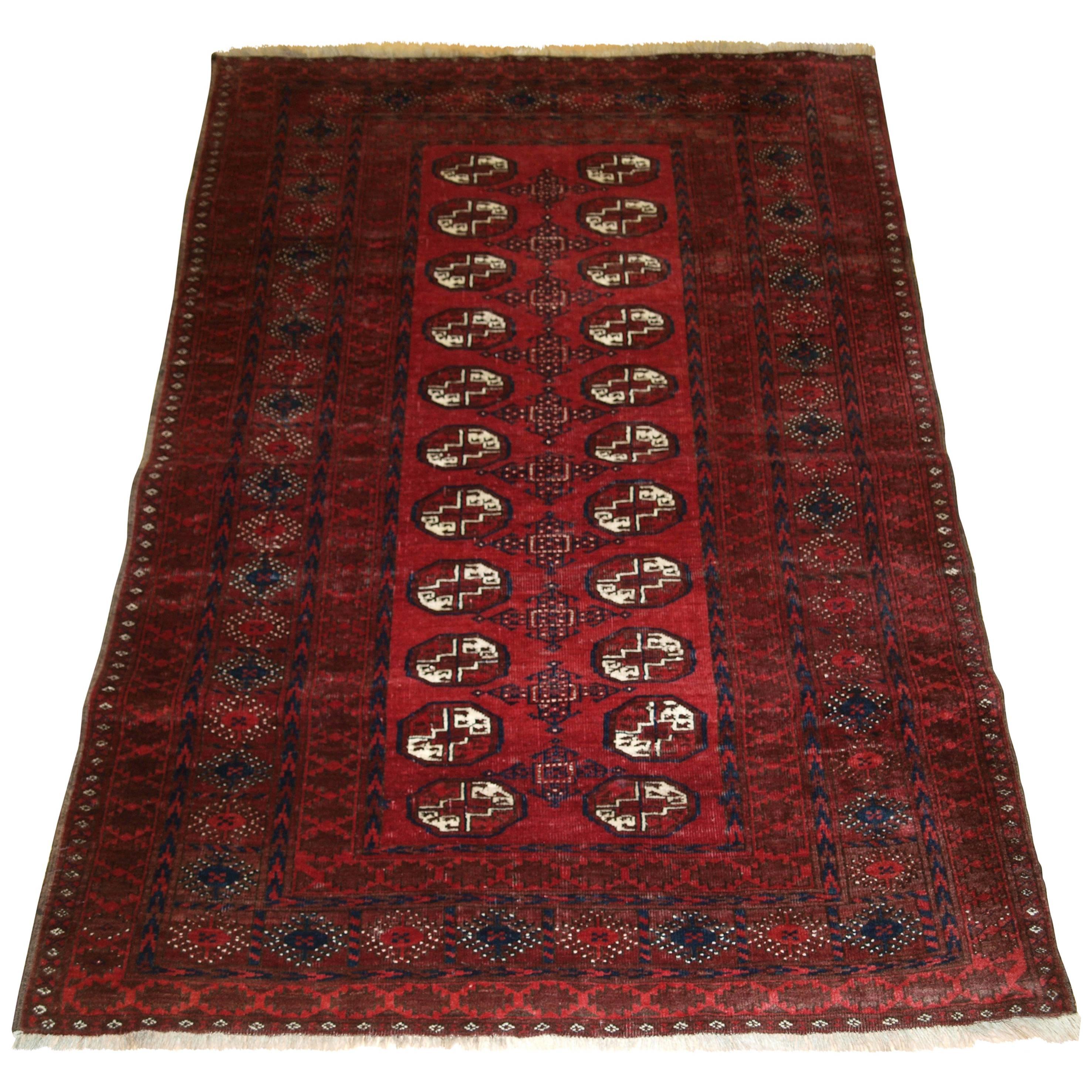 Old Afghan Village Rug of Traditional Turkmen Design For Sale