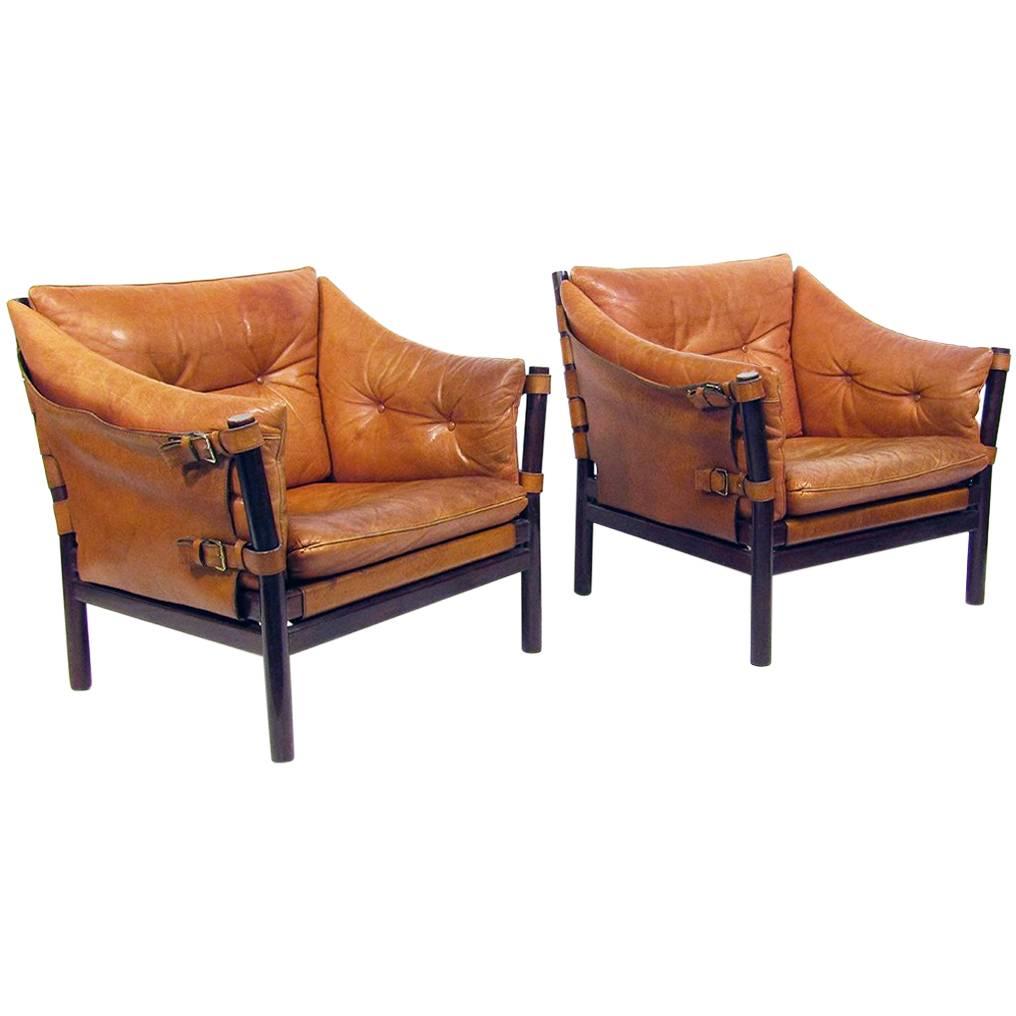 Two 1960s Ilona Chairs in Tan Leather by Arne Norell For Sale