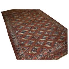 Antique Yomut Turkmen Main Carpet with the ‘Dyrnak’ Gul Design