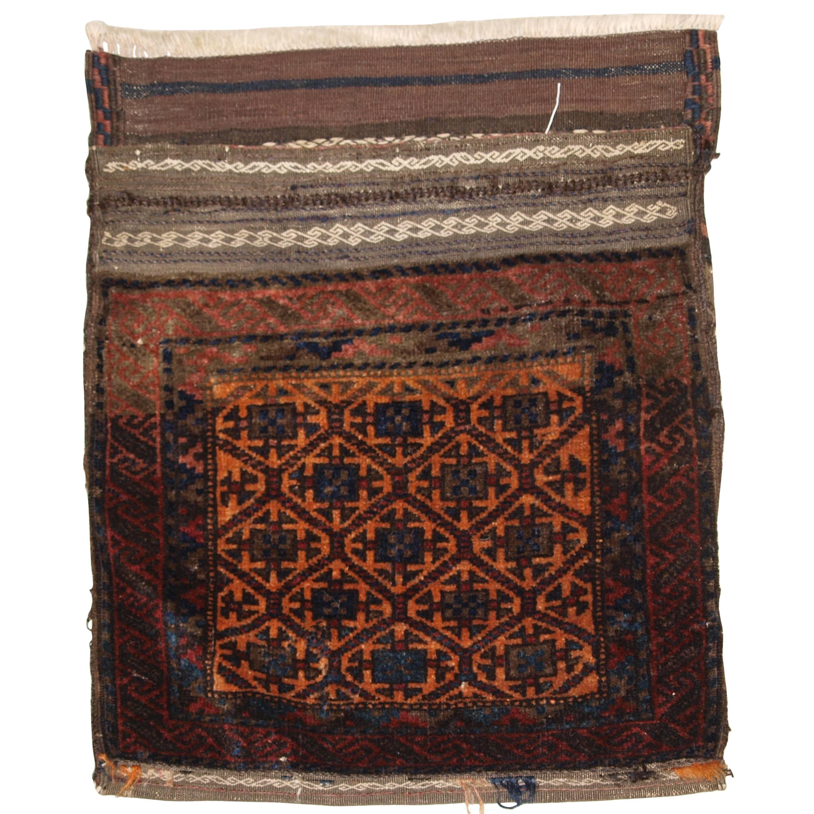 Antique Baluch Saddle Bag with Plain Weave Back, Western Afghanistan, circa 1900 For Sale