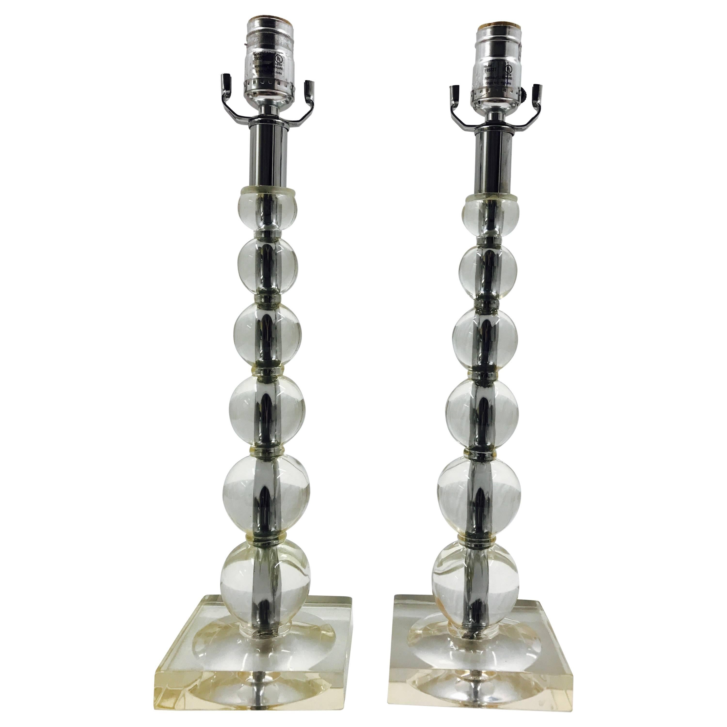 Pair of Mid-Century Stacked Lucite Lamps For Sale