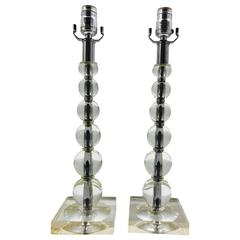 Pair of Mid-Century Stacked Lucite Lamps