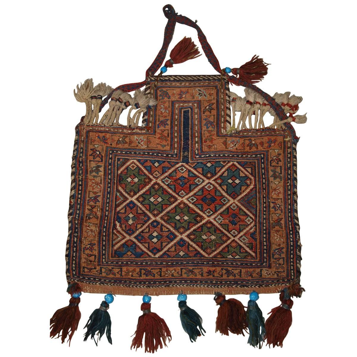Antique South Persian Salt Bag by the Afshar Tribe, Soumak, Late 19th Century For Sale