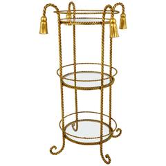 Italian Gilt Iron Hollywood Regency Rope Tassel Mirror Occasional Table, 1970s
