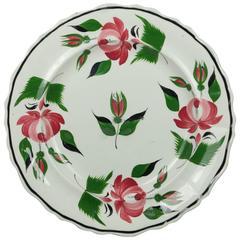 19th Century Creamware Plate Early Adams Rose Pattern English Folk Art
