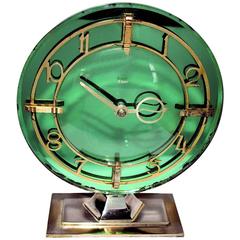 Art Deco English Modernist Green Mirror Clock by Smiths