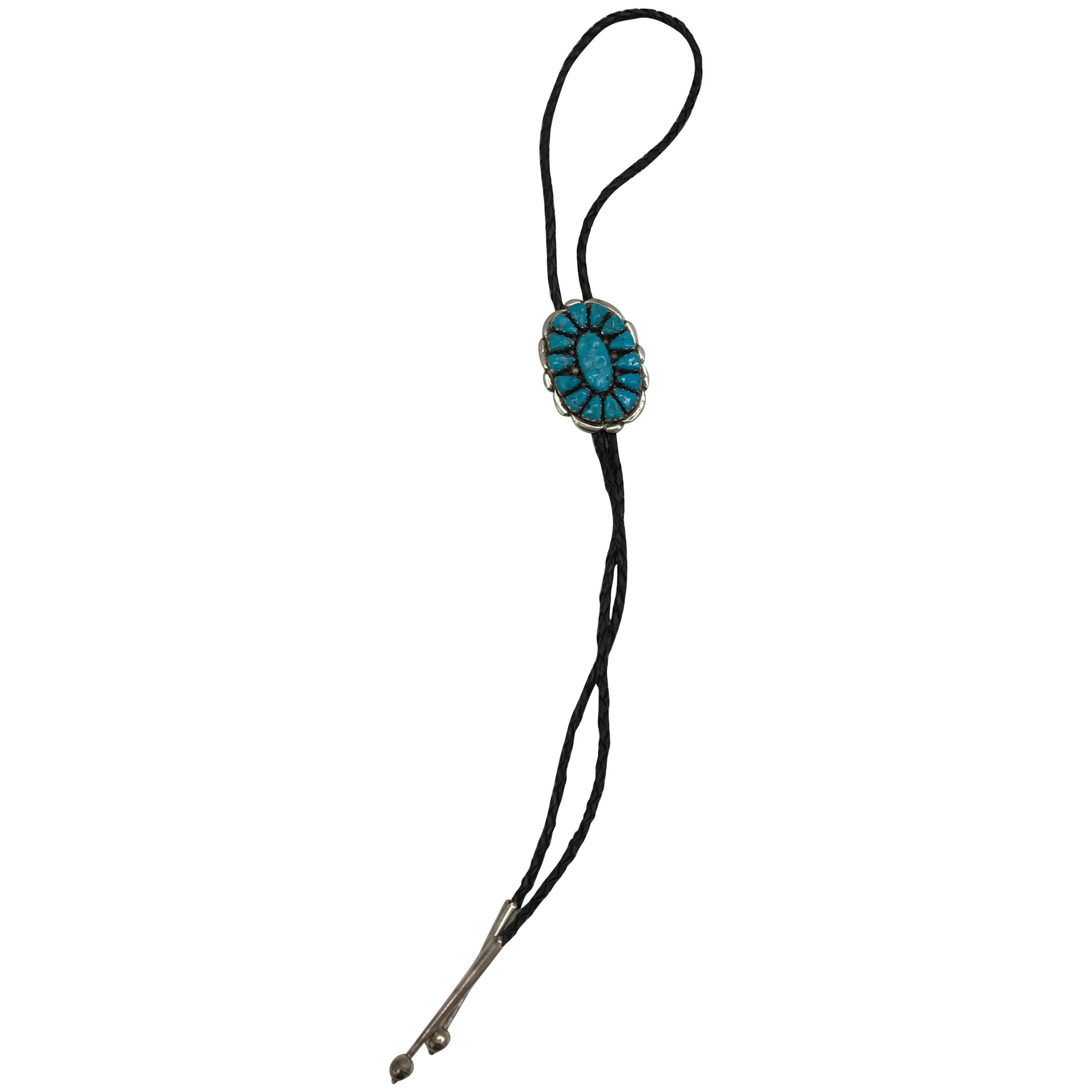 Rare Avina Q Zuni Sterling and Turquoise Bolo Tie For Sale