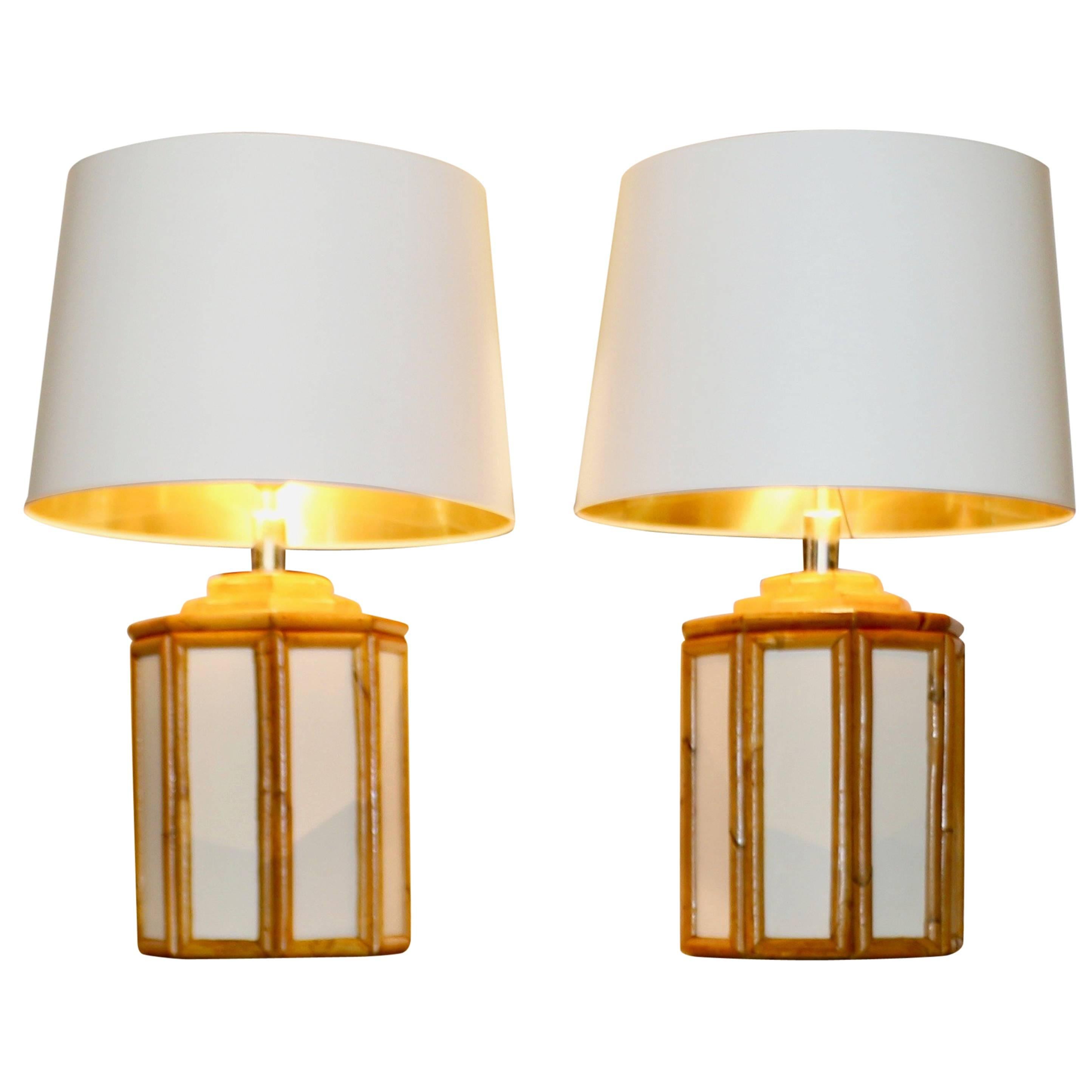 Pair of Table Lamps with a Bamboo Decor, circa 1980