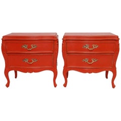 Pair of Hermes Orange Lacquered French Provencial Nightstands