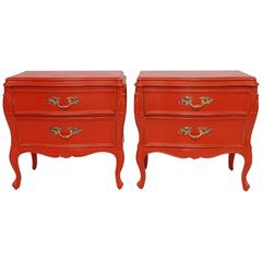 Pair of Hermes Orange Lacquered French Provencial Nightstands 5