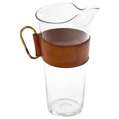 Carl Auböck Modernist Pitcher or Carafe in Blown Glass, Leather and Brass