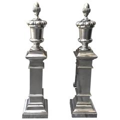 American Polished Nickel Neoclassical Andirons, circa 1900 11