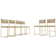 Brass Italian Dining Chairs with Suede Upholstery