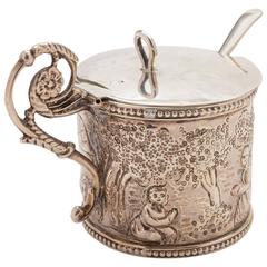 19th Century Victorian Silver Drum Shaped Mustard Pot