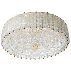 Two Large Flush Mounts Chandeliers, Brass Glass, Vereinigte Werkstätten, 1960s 3