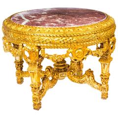 Vintage Circular Carved Louis XV Giltwood and Marble Centretable