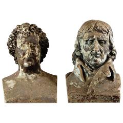 Pair of Weathered 19th Century Classical Busts by David D'angers
