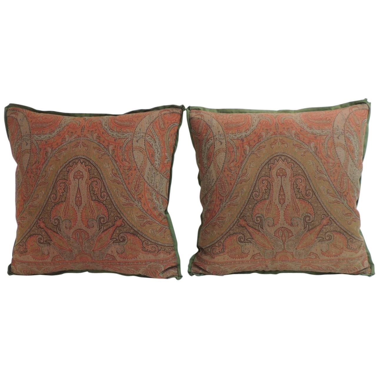 Pair of 19th Century Kashmir Woven Paisley Decorative Pillows
