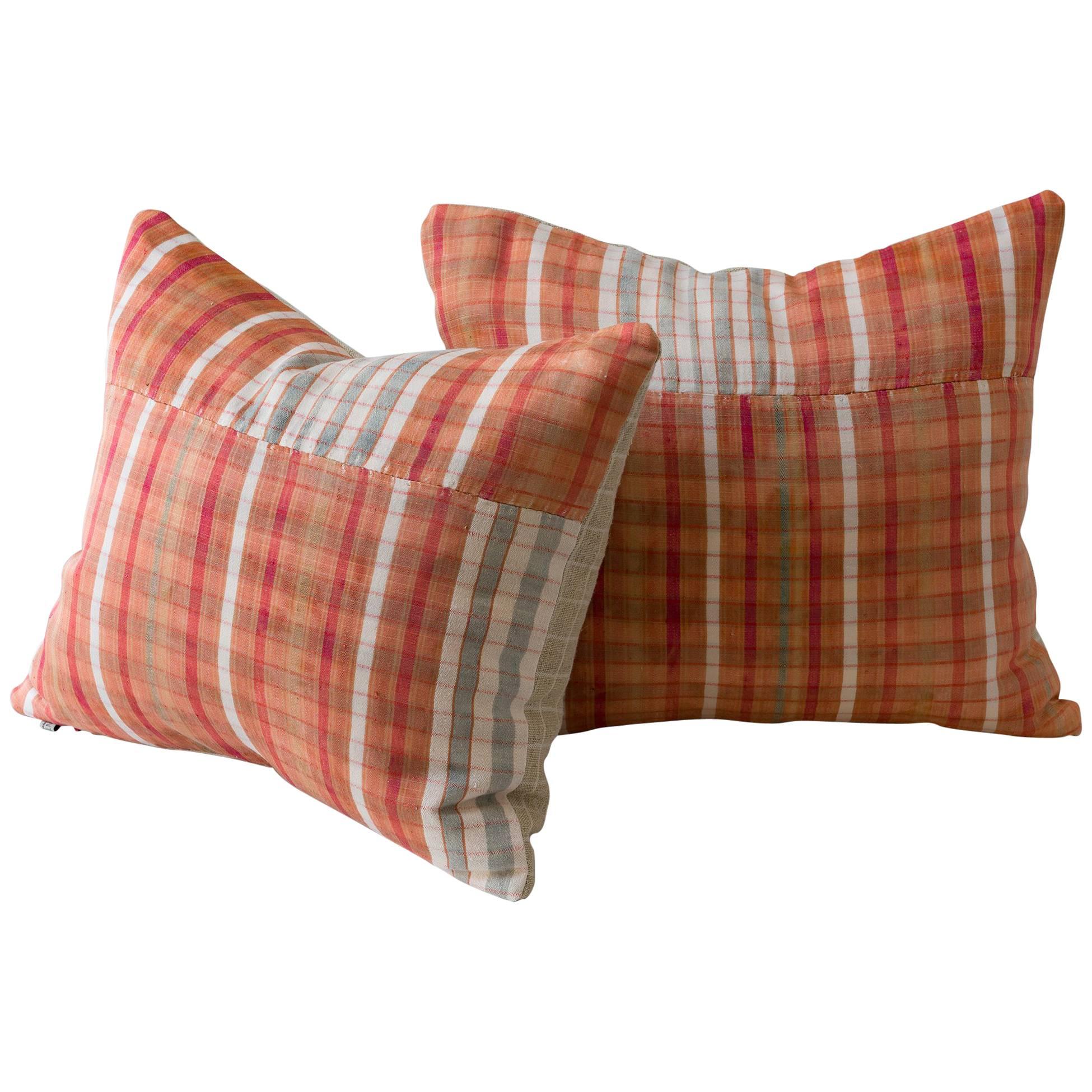 Silk Hand Loomed Cushion- Orange, Pumpkin, Red, White  For Sale