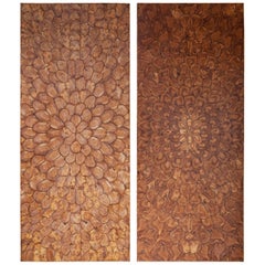 Zwei Holzplatten Olivenholz Austernfurnier Intarsienarbeit